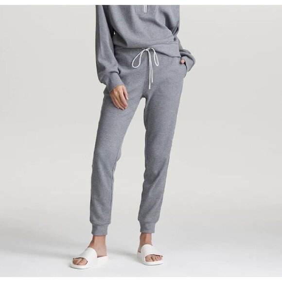 Varley Kelvin Jogger Lounge Pants Waffle Knit Gray Marled/White Side Stripe XS - Picture 9 of 9